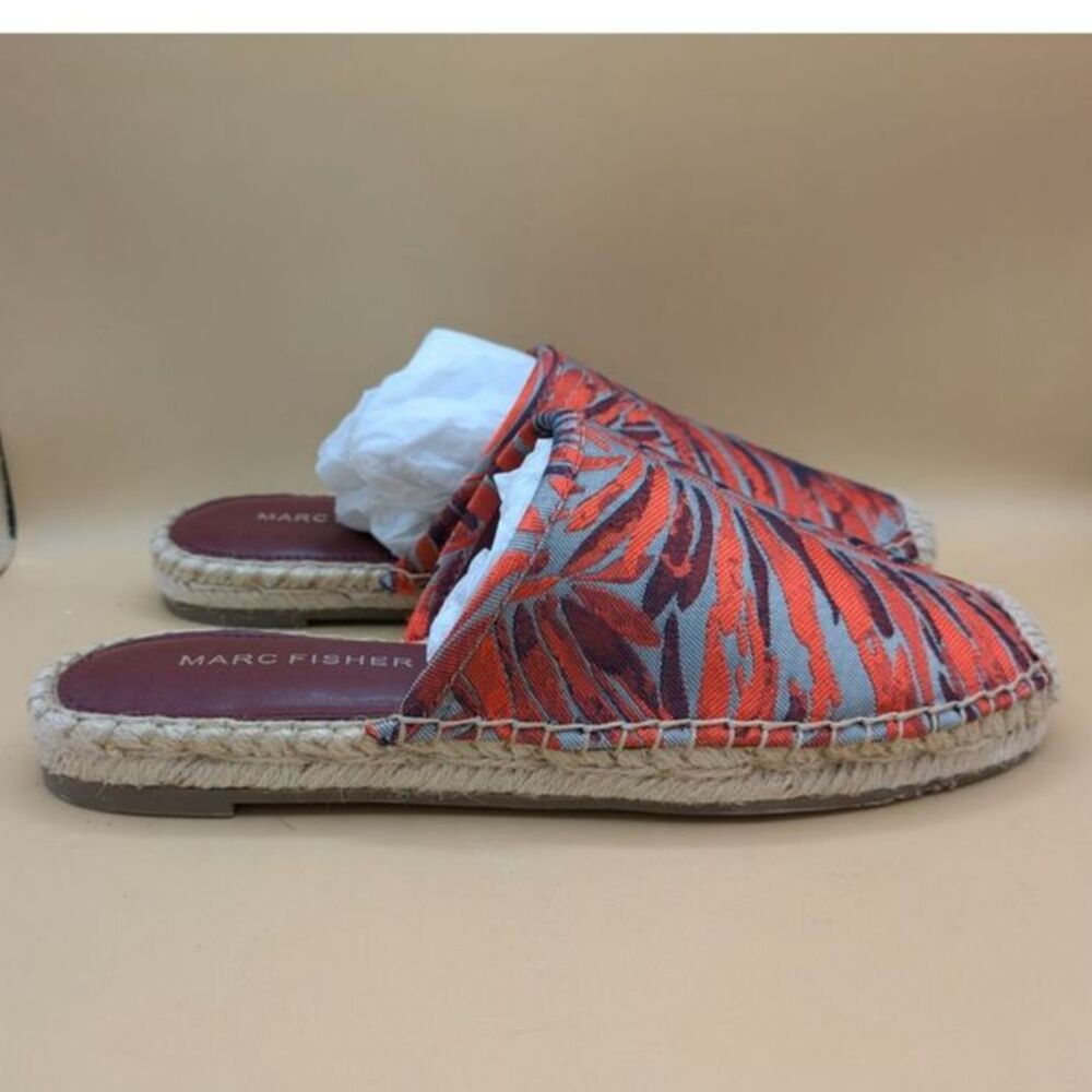 Marc Fisher Printed Espadrille Mules Gift Orange Multi Fabric SZ 5